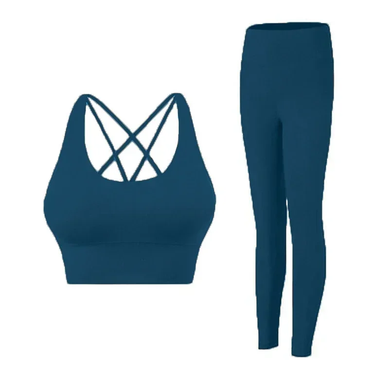 2025 2 Piece Yoga Suits Cross Back Sports Bra Stretchy High Waist Athletic Leggings Breathable Running Outdoor Pilates Sportwear