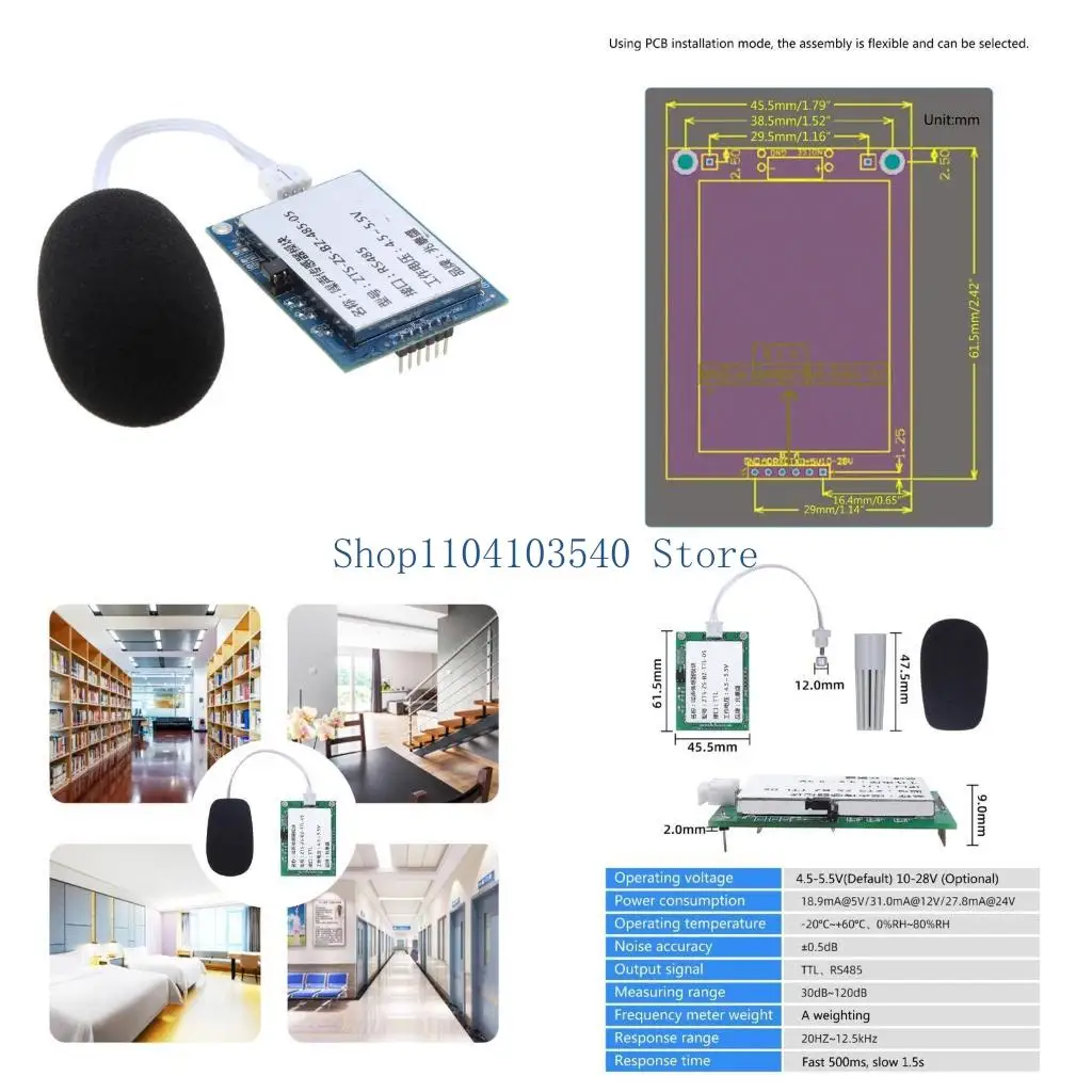 02DC Industrial Grade Noise Decibel Detection Module Sound Sensor Sound Level Meter Sound Measurement TTL5V/RS485 5V Durable