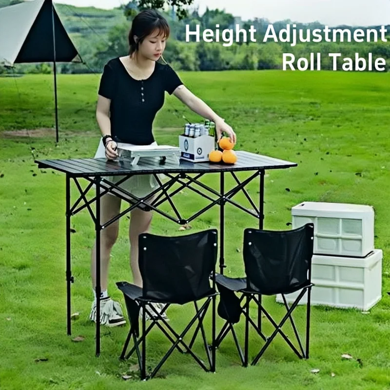 Outdoor Folding Long Table Practical Height Adjustable Camping Table Portable Lightweight Roll Tables With Storage Drawer