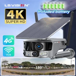 LS VISION 4K 180° Wide View Angle 4G Solar Security Camera Outdoor WIFI  Dual Lens PIR Human Detection CCTV Camera Waterproof 