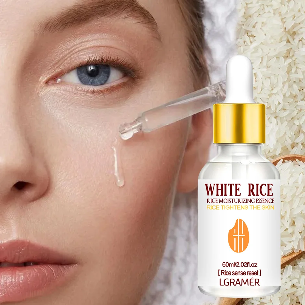 LGRAMER Rice Essence, Moisturizing Whitening Freckle Removal Wrinkle Reduction Facial Serum, Suitable for All Seasons, Skincare