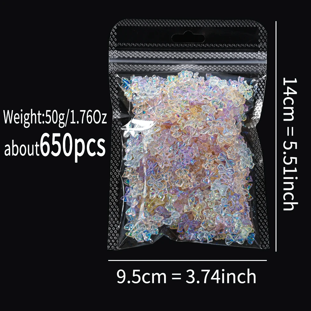 50g/Bag 3D Mixed Pink Aurora Bowknot Nail Art Charms Kawaii Resin Bow/Ribbon Rhinestones Y2K Colorful Manicure Decor Accessories