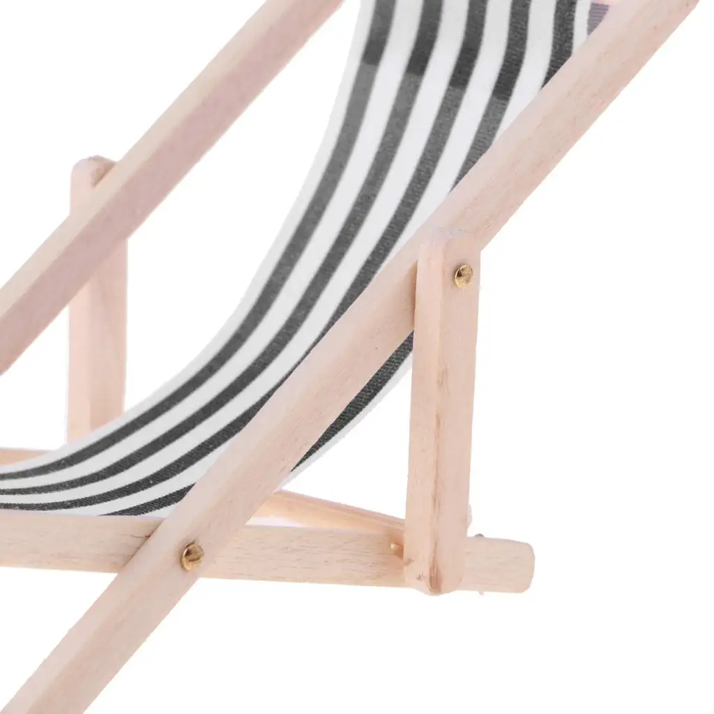 Mini Lounge Chair Doll Beach Furniture Wood Striped Folding Deckchair for Dollhouse Miniature Accessories 1 12