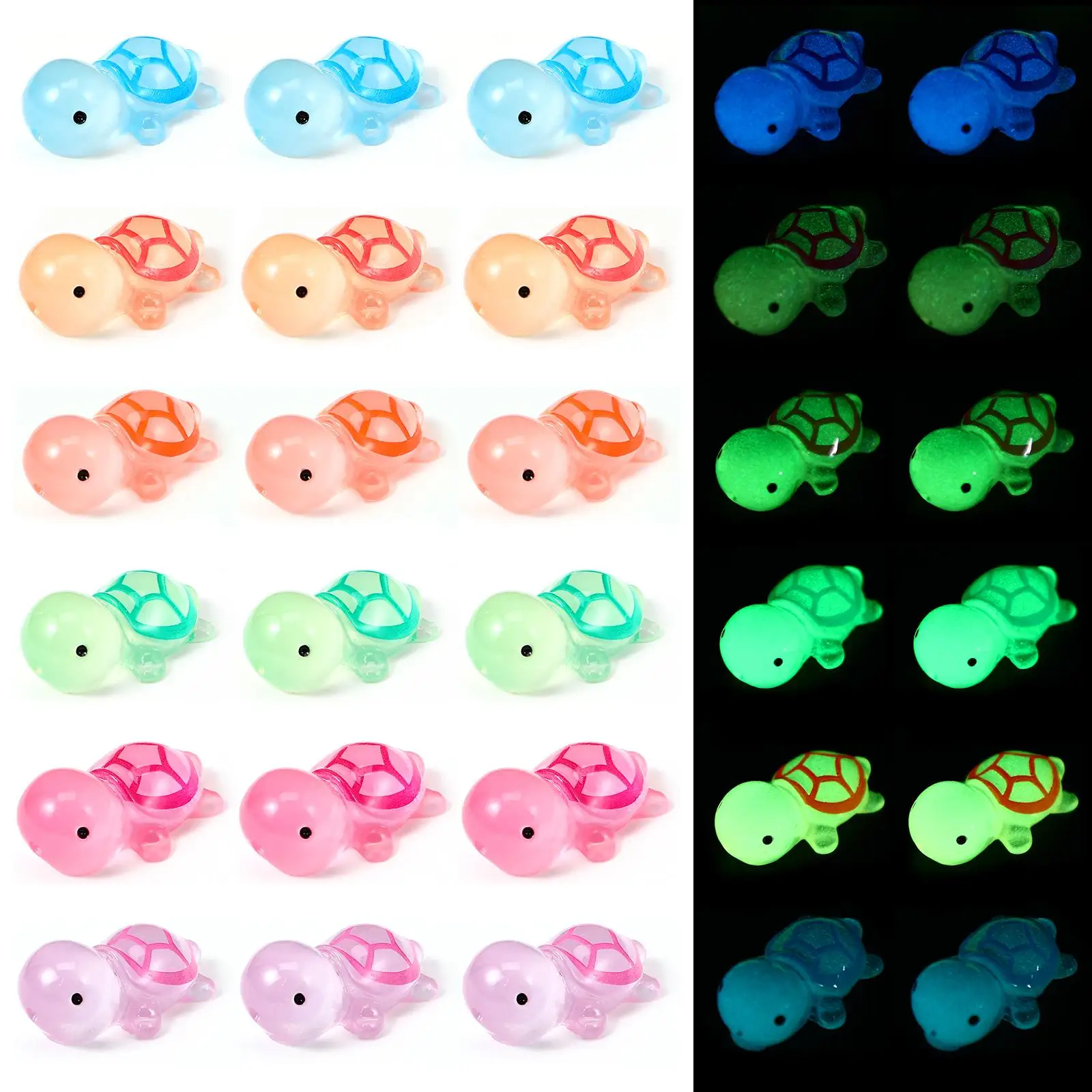 

50 Pcs Sea Turtle Accessories Mini Resin Figures Bright Colors Luminous Decor Desktop Bookcase Glow In Dark Figurines