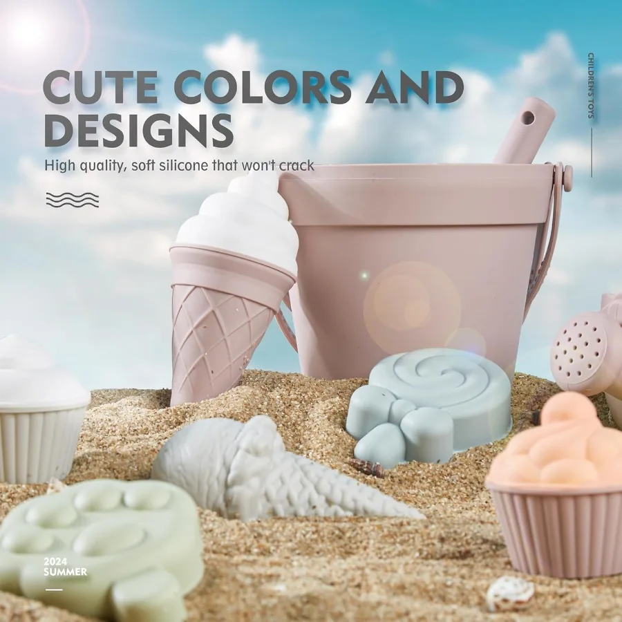 17 pièces jouets de plage en Silicone, jouets de plage modernes pour bébé, ensemble de plage adapté aux voyages, seau en Silicone, arrosoir, pelle, 12 moules à sable,
