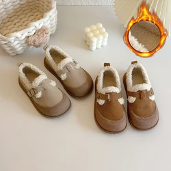 Fashion Minimalist Girls' Shoes Winter New Child Sneakers with Thick Velvet Kids Canvas Shoe Comfort Versatile Casual Boy Shoes
