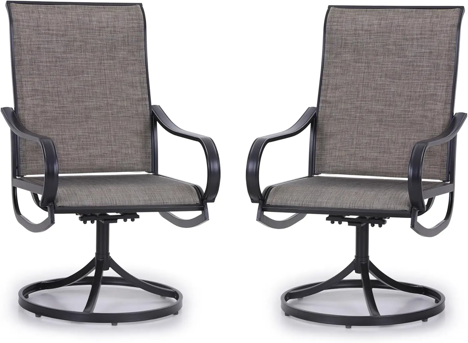 Patio Swivel Dining Chairs Set of 2 All Weather Outdoor Chair with Padded Textilene & Black Metal Frame