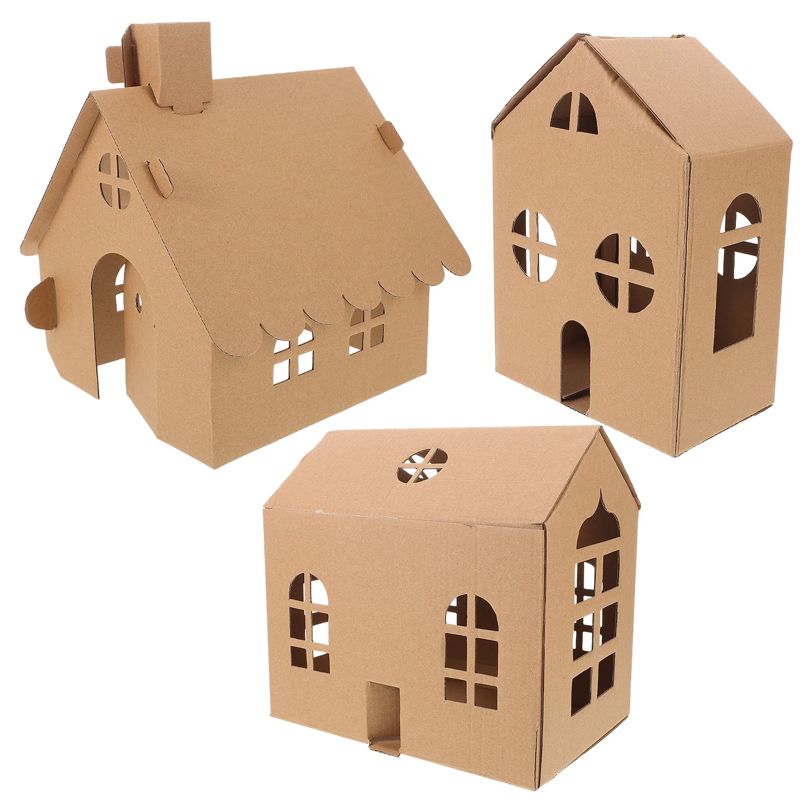 

3Pcs Cardboard House Kit Kids Miniature Coloring DIY Creative Kindergarten Activity Travel Model House Cardboard Crafts for Kids