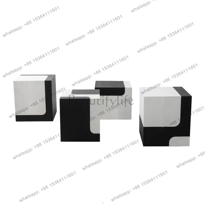 Black and white two-color travertine square decoration floor-to-ceiling ornament exhibition hall installation artwork