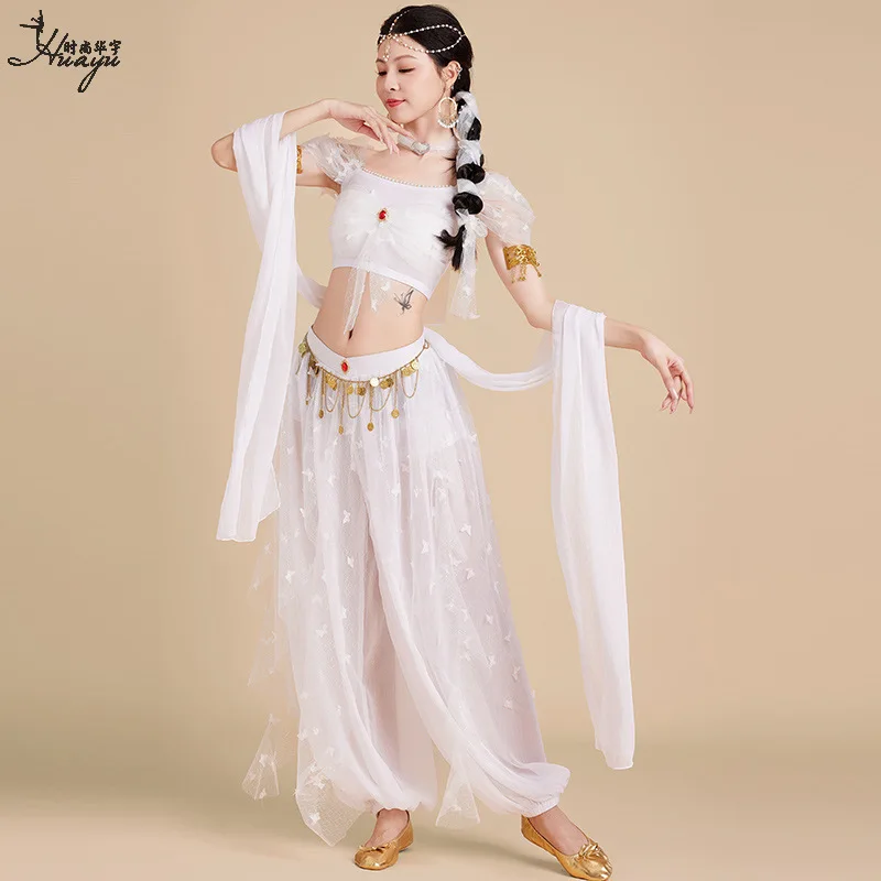 

1set/lot woman belly dance costumes lady sexy white belly dancing top and pants