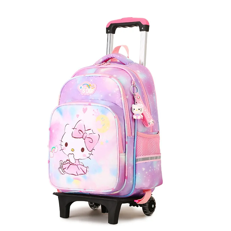 Kawaii Hello Kittys Trolley School Bag Anime Sanrios Student Kuromi Backpack with Wheels High Capacity Kids School Supplies Gift