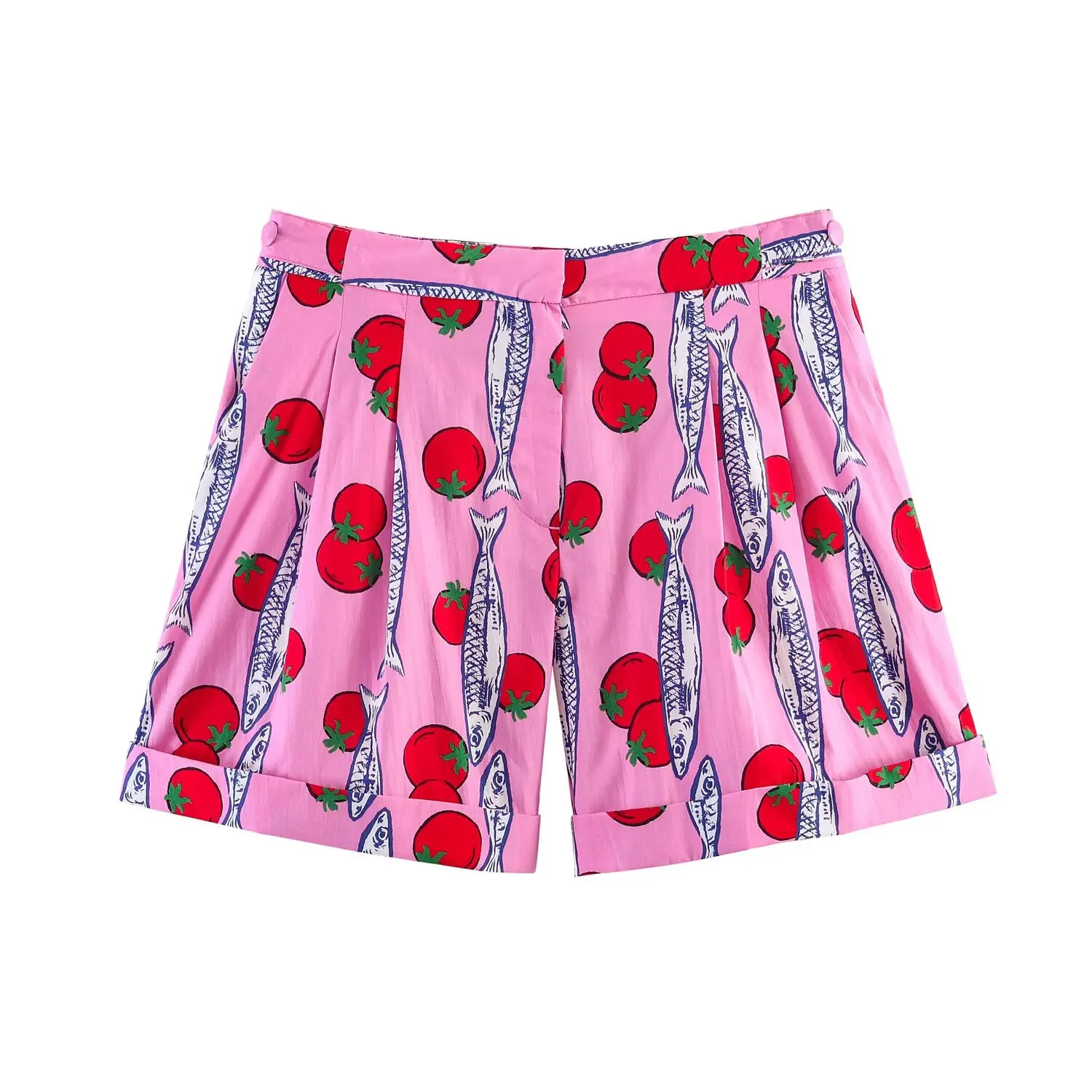 Willshela Women Fashion Printed Pleated Front Zipper Mini Shorts Vintage High Waist Female Chic Lady Shorts