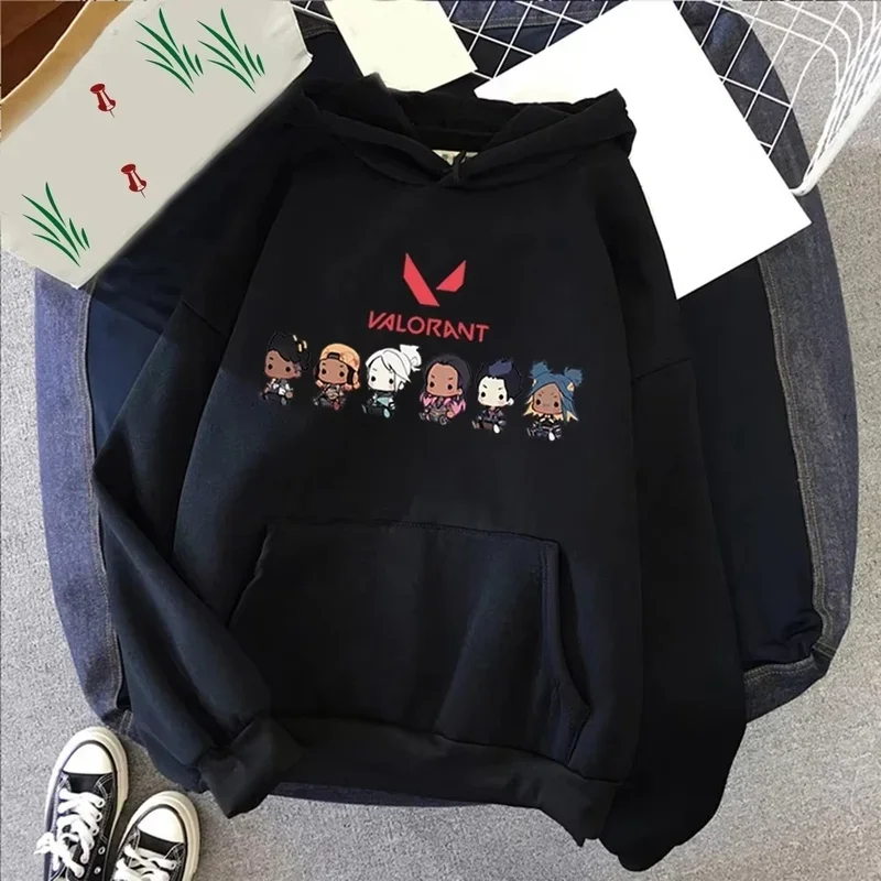 2026 New Men's Cotton Hoodie, Valorant Anime Print, Casual Style, Loose Fit, Popular in Fashion