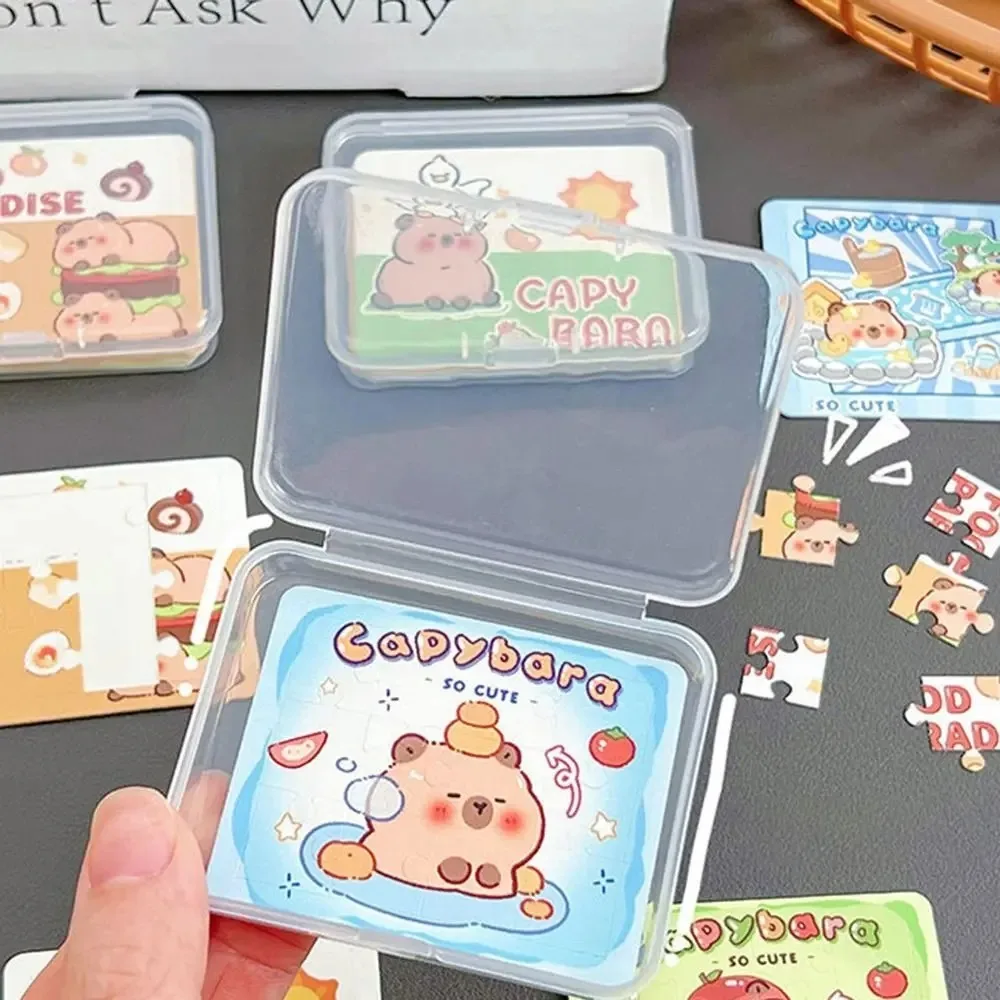 Casse-tête de dessin animé Capybara avec boîte, jouets pratiques créatifs, mini puzzle de dessin animé, papier facile, jeu de puzzle de dessin animé, petit cadeau