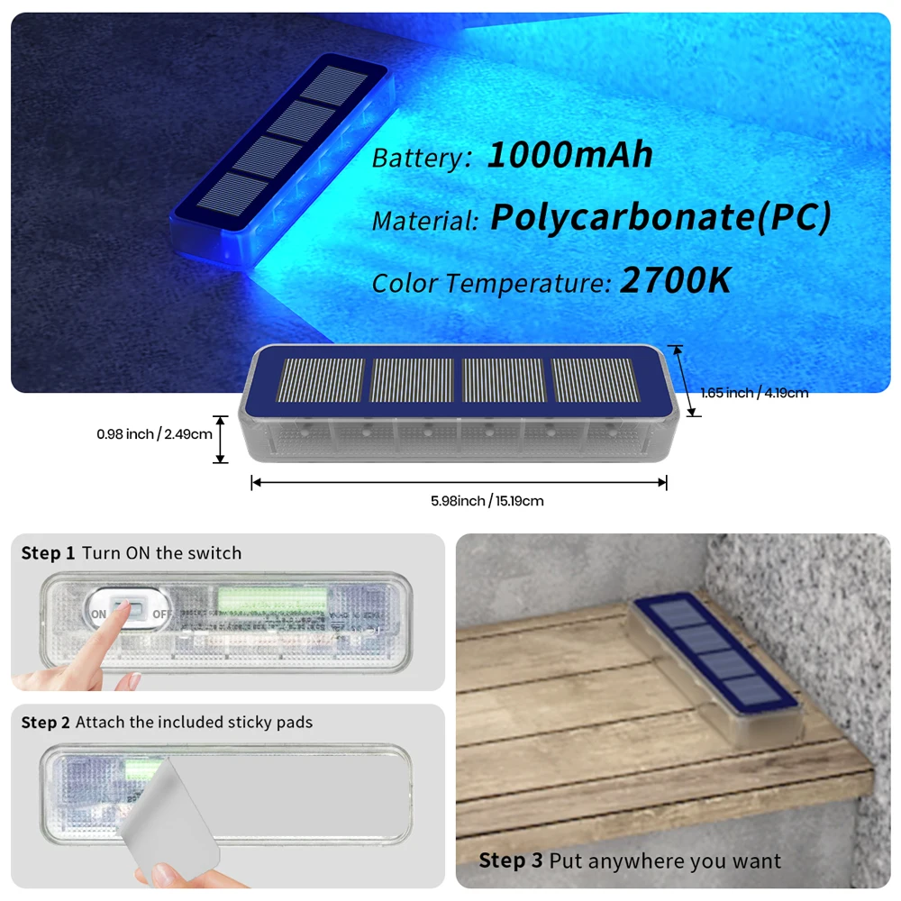 Luces de cubierta solares para exteriores, LED, impermeables, IP68, paso, acera, escalera, jardín, encendido/apagado automático, iluminación de entrada con energía Solar