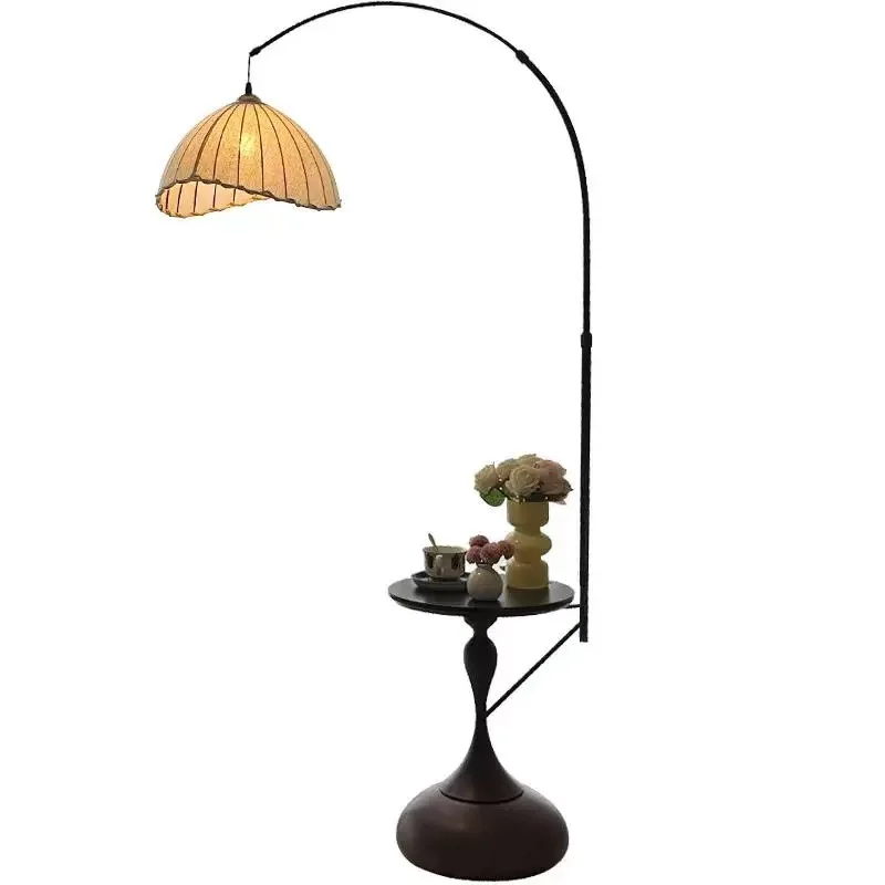 

French retro living room fishing floor lamp simple modern medieval sofa side shelf