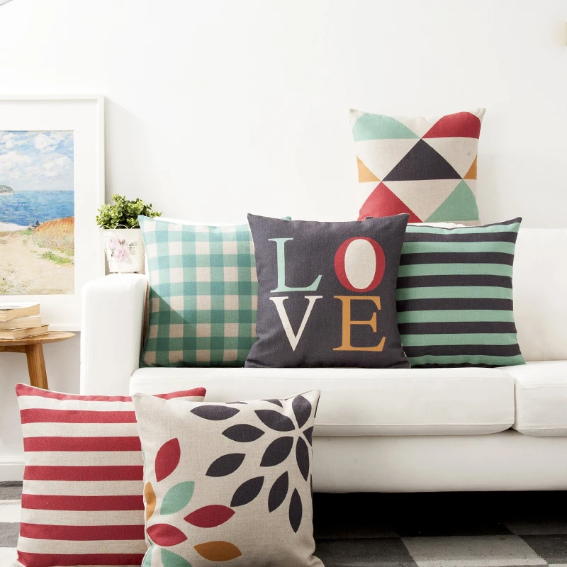 Decorative Pillows for Sofa Geometric Linen Throw Pillow Covers 60x60 Grey Red Love Print Cushion Cover Living Room Decoration
