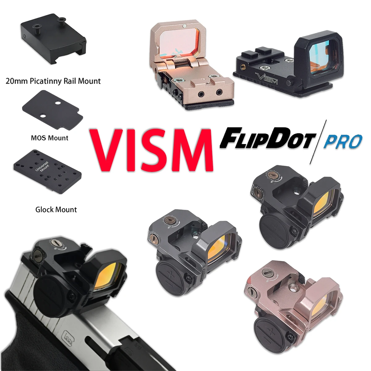 VISM Flip Up PRO Red Green Dot Sight Scope Upgraded 3MOA Glock 17 19 Optic Riflescope Airsoft Rifle 1913 KWA KSC Mount 20mm Rail