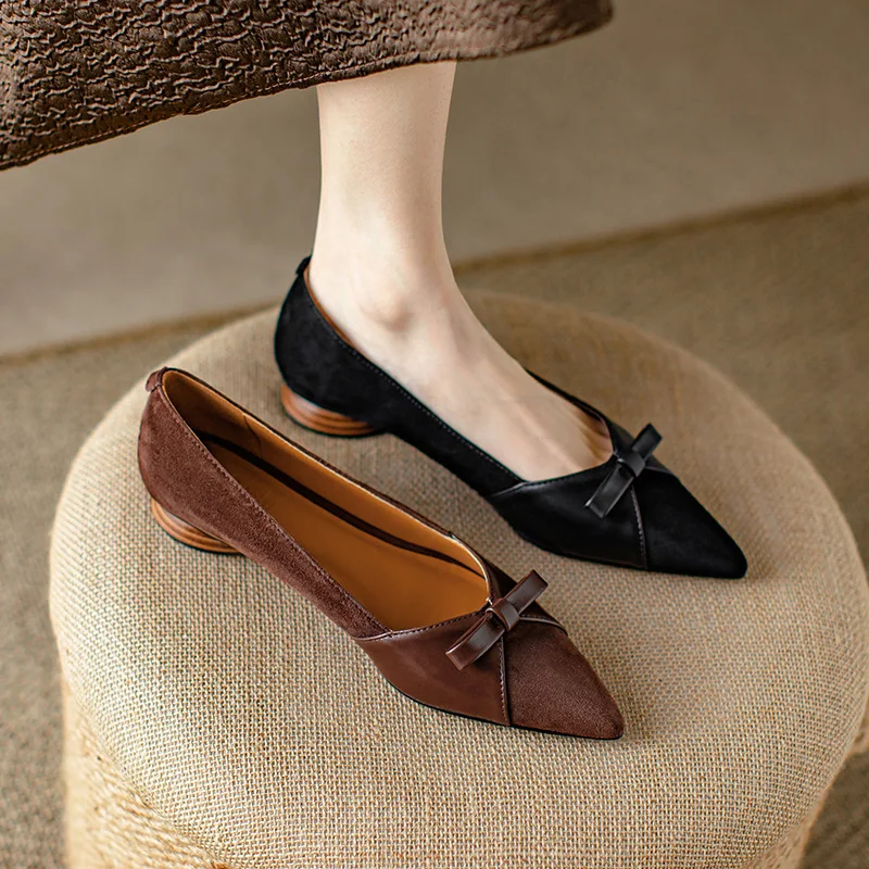 Temperament Women Shoe Autumn Retro Women Heel Pointed Bow Shallow Mouth Single Shoe Elegant Woman Heel Shoe Ladies Casual Shoes