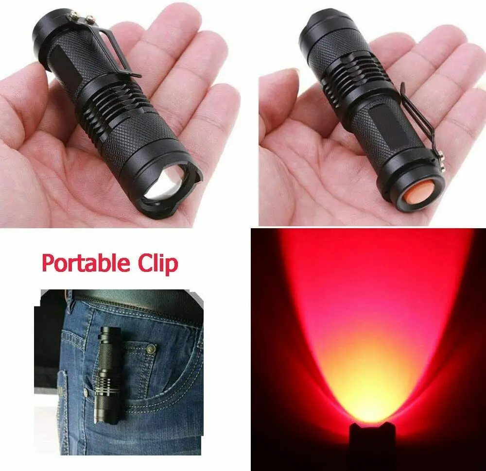 Mini LED Flashlight Tactical Flashlights 670nm Red/Blue/Green Light Pocket Flashlight Emergency Light Waterproof Torch