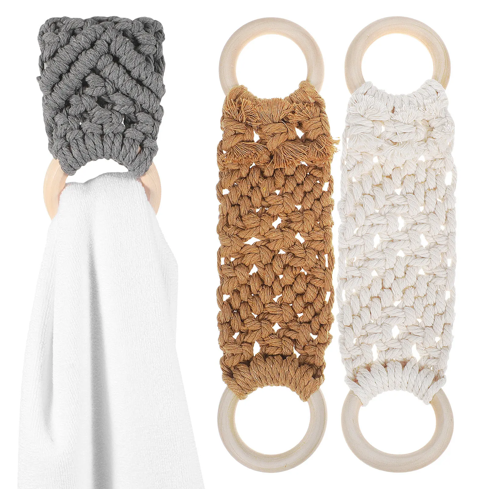 3Pcs Crochet Towel Rings Nordic Style Handmade Kitchen Bathroom Holder Boho Dish Towel Hanger Loops Hanging Kitchen Towels Ring