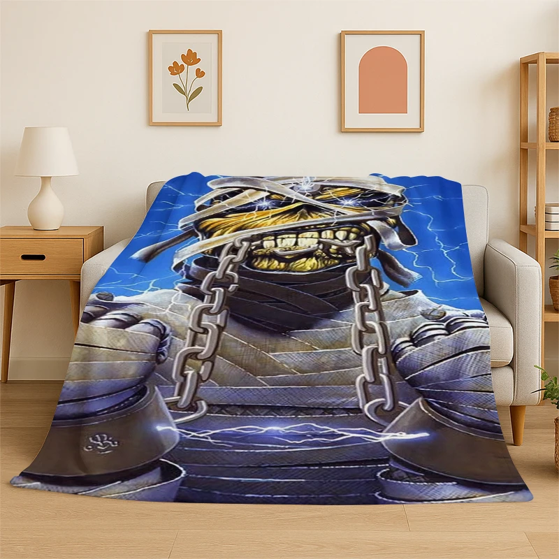 3D I-Iron Maiden Metal Band Flannel Blanket Soft Warm Throw Blanket for Bedroom Living Room Bed Travel Camping Picnic Gift