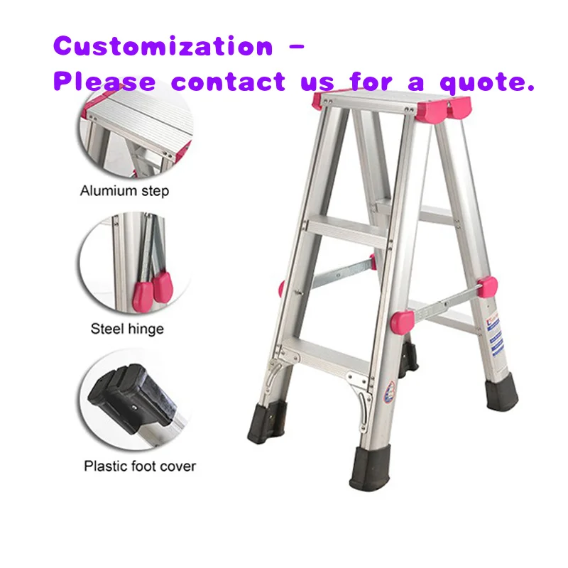 

custom.Modern Double-Side Aluminum Foldable 4-Step Ladder EN131 Certified 150kg Capacity Household Hotel Decoration in Silve
