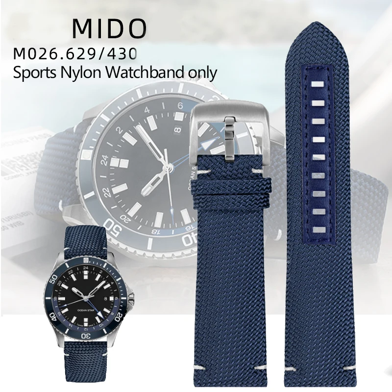 

22mm Nylon Leather WatchbandFor Mido Navigator M026.629/430 Ocean Star M042.430 Citizen Waterproof Canvas Watch Strap Black Blue