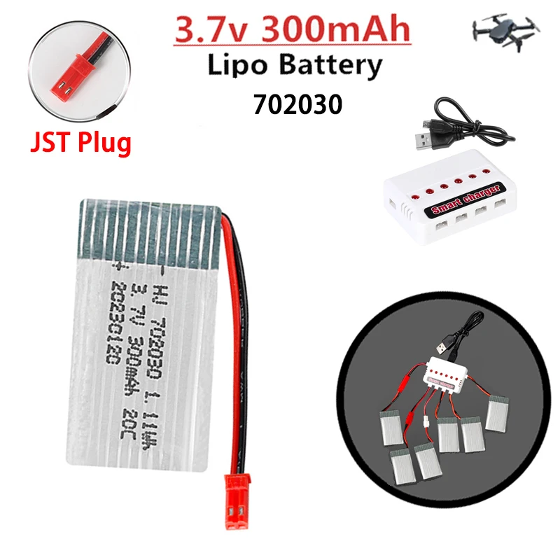 6Pcs 702030 Drone Battery 3.7V 300mah Li-po Rechargeable Batteries For Syma X11 E55 Fq777 Fq17w F180 U816 RC Drone UAV Battery