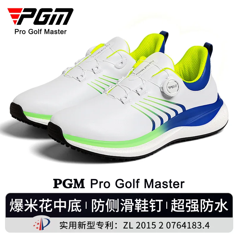 PGM Men's Golf Shoes Casual Sports Shoes with Ultra-Soft Popcorn Midsole, Knob Shoelaces, and Super Waterproof Features
