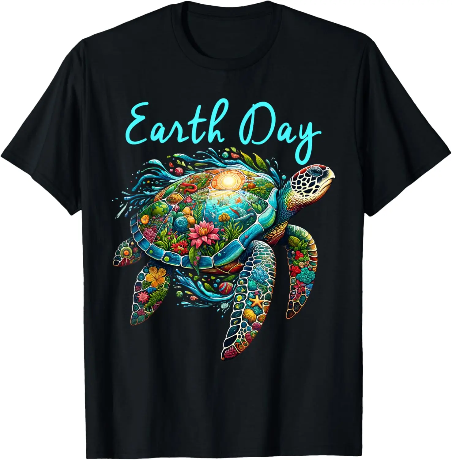 Sea Turtle Day Save The Earth Tee T-Shirt For Men Women Kids 100% Cotton Trendy Y2K Short-Sleeve Tee – Soft, Quick-Drying, & Moisture-Wicking; Ideal for Sports or Casual Wear; Great Gift for Christmas or Halloween. Environmental.