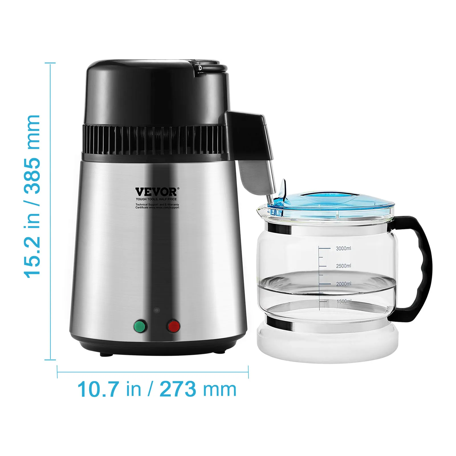 Succebuy Waterdestilleerder 4L 1.05 Gallon Zuiver Waterzuiveraar Filter Voor Thuis Aanrecht750W Gedestilleerd Water Maker Roestvrij staal