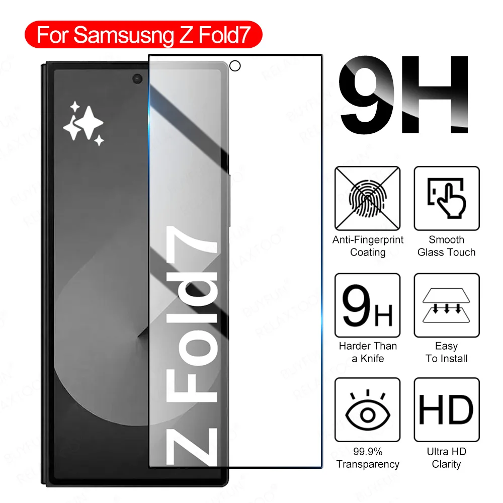 HD 9H gehärtetes Glas Schutzfolie für Samsung Galaxy Z Fold 7 2025, schwarzer Rand, vollständige Abdeckung, Displayschutzfolie, kratzfest, 1–5 Stück