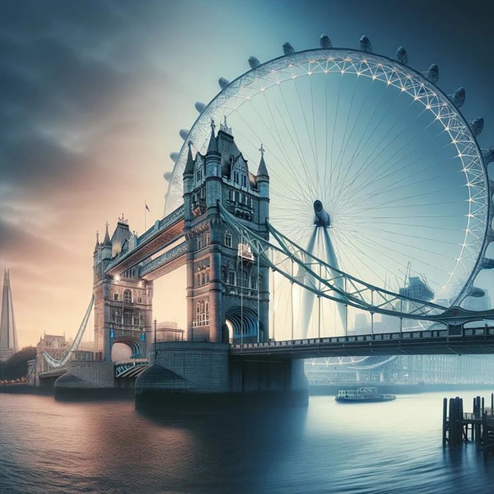 Ensemble de peinture diamant 5D, paysage de pont de grande roue, peinture diamant au point de croix, décoration de maison pour adultes, cadeau artistique