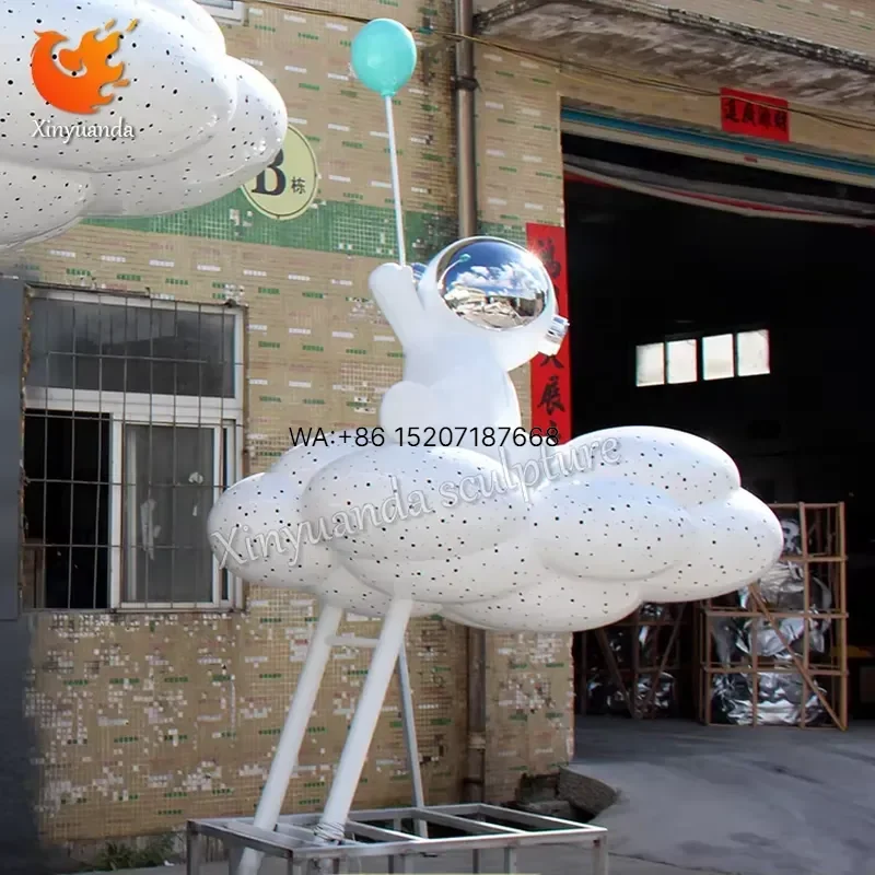 Wmwmnu Large Artistic Painted Cartoon Astronaut Cloud Fiberglass Sculpture for Outdoor Park Landscape Decoration