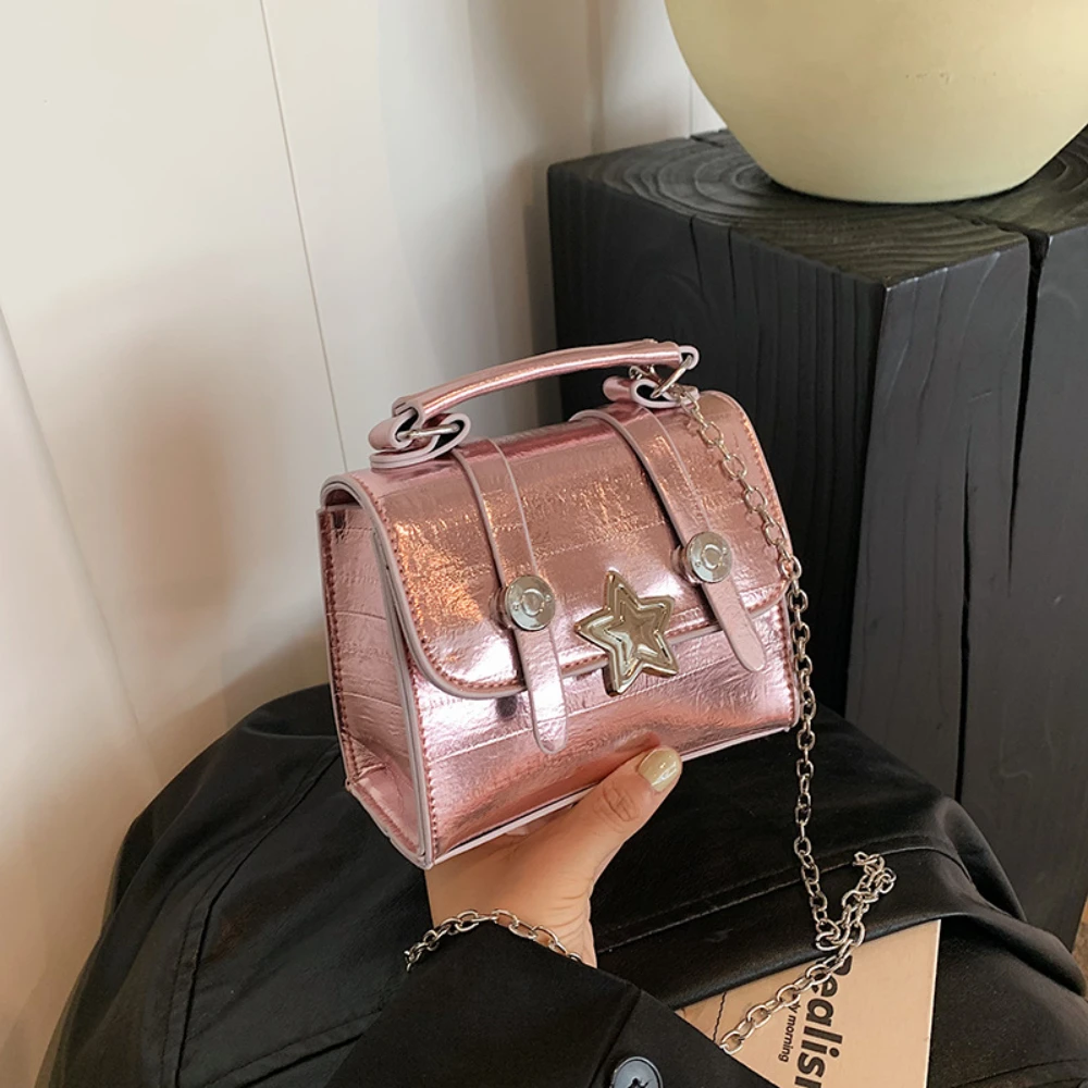 Simple Fashionable Crossbody Bag Mini Lipstick Key Storage Bag Star Decorated Shoulder Bag PU Leather Trendy Small Square Bag