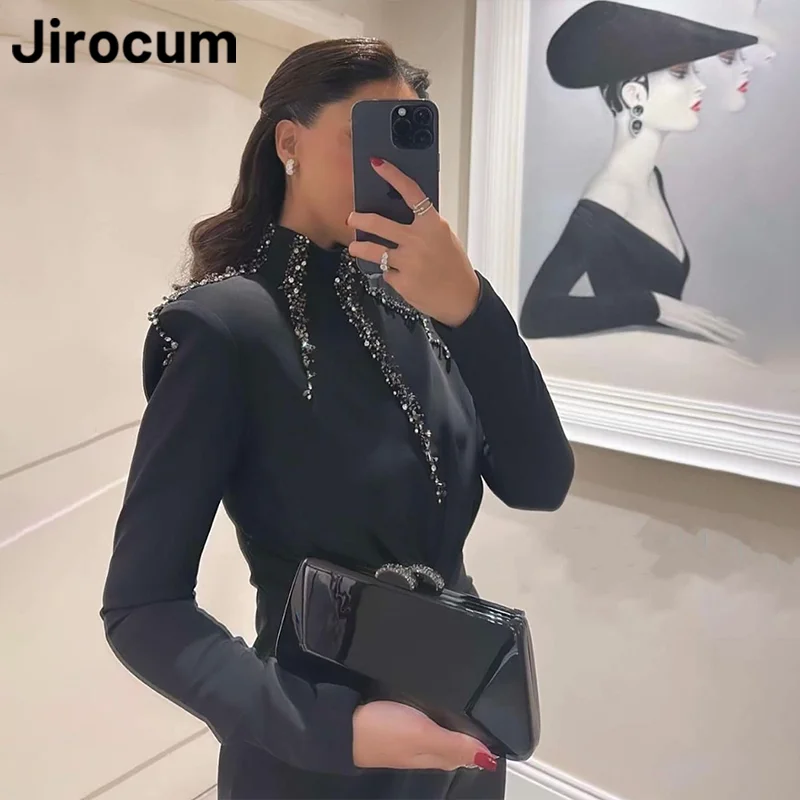 Jirocum Meerjungfrau Langarm Abendkleid Frauen High Neck Bodenlangen Party Abendkleider Plissee Formelle Anlässe Kleid angepasst