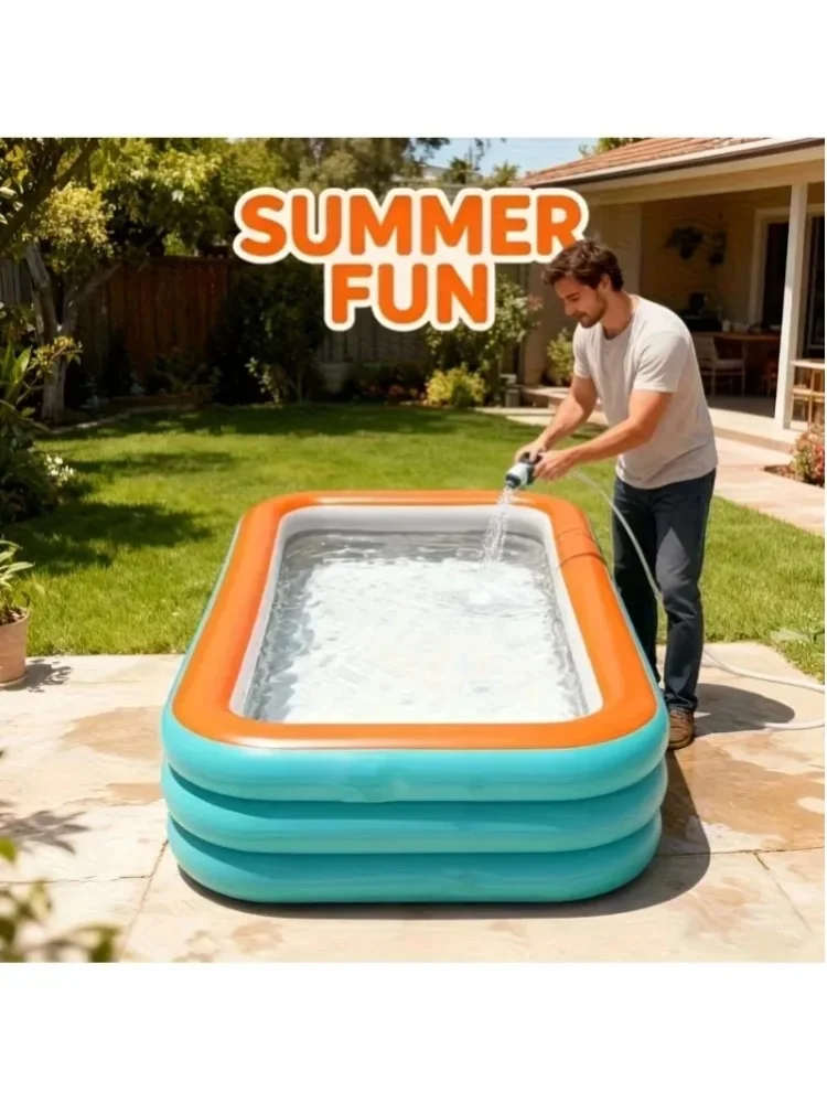 Aufblasbarer Pool für Outdoor-Wasserpartys Erwachsenen- & Kinder-Schwimmbecken, Rechteckiger Faltbarer Pool für Gartenunterhaltung
