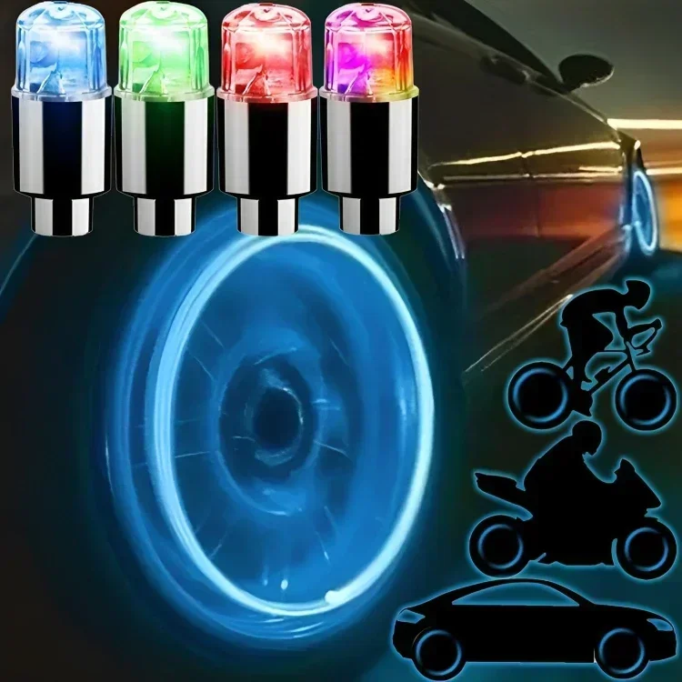 LED Tire Valve Cap Lights - Colorful Flash Lamps for Bicycle Car Motorcycle Wheel