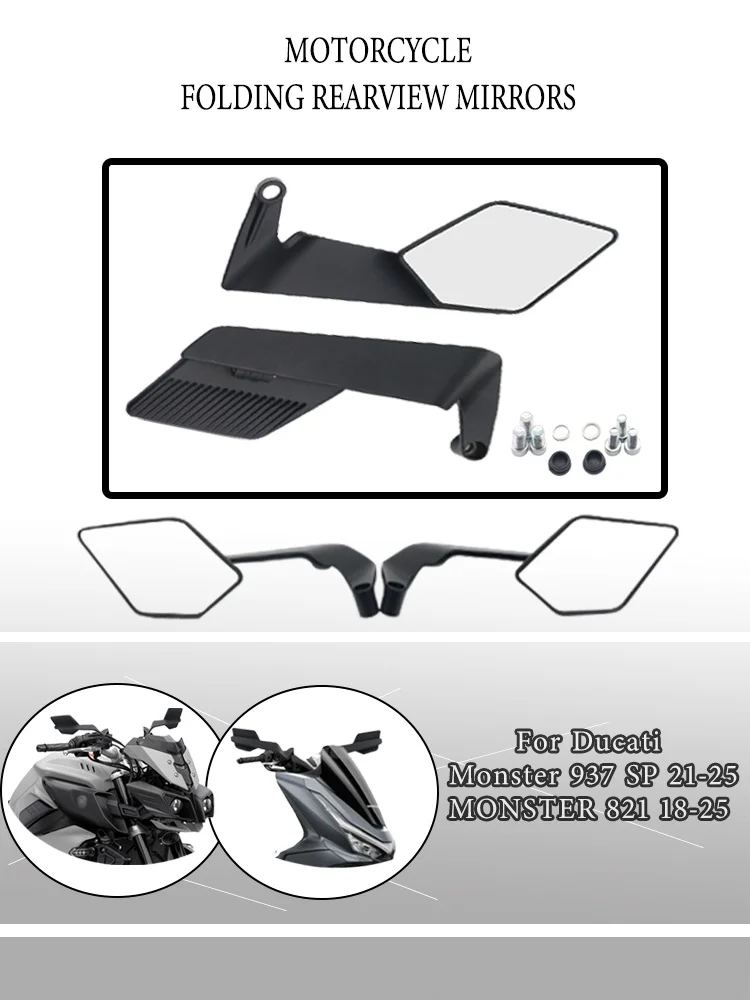 

For Ducati SP 21-25 MONSTER 821 18-25 Motorcycle Side View Mirror Mirror Kit Adjustable Swivel Side Mirror