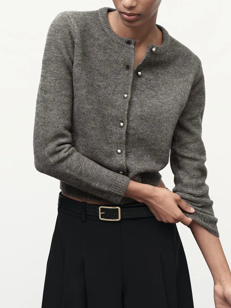 

Faionable Knitted Jaet Women's round Ne Long Sve Metal Button Decorated Winter New Arrival Simple Casual Sle ort...