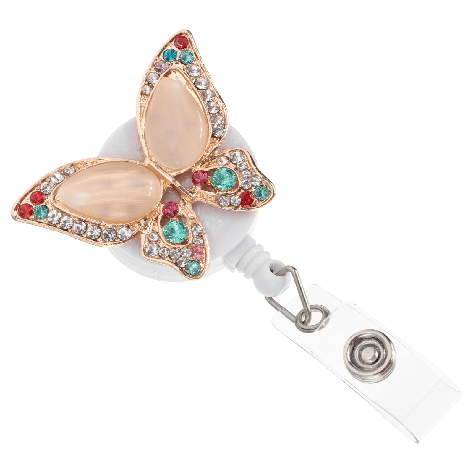 

1Pcs Compact Butterflies Badge Holder Gemstone Retractable Badge Clip Stylish Easy Clip Office Nurse Id