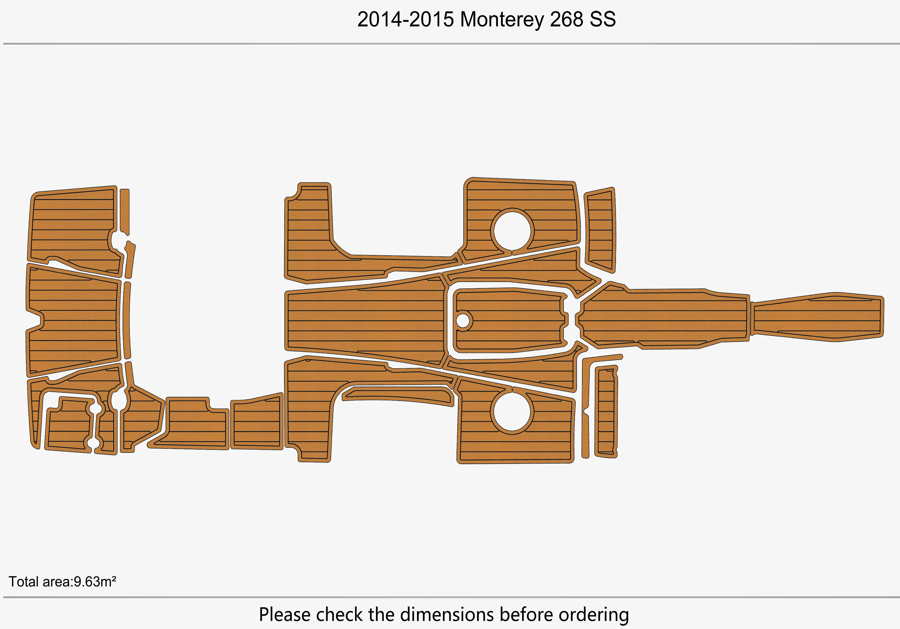 Non-Slip EVA Faux Teak Marine Mat Self-Adhesive 6mm Yacht Cockpit Pad for 2014-2015 Monterey 268 SS Boat Decking Easy Install