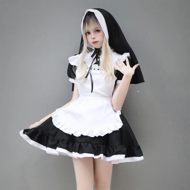 

Halloween Nun Costume Lolita Second Handmaid Uniform Cosplay Daily Maid Uniform Soft Girl Dress Traditional Chinese Ethnic Wear