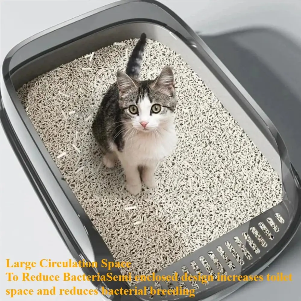 Semi-Enclosed Cat Litter Box Splashproof Kitten Toilet Tray Pet Cleaning Basin with High Sides for Indoor Use view 5