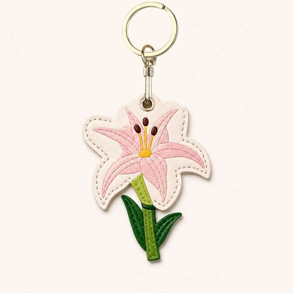 PU Leather Lily Leather Charm Lily Embossed Pattern Anti-Lost Airtag Protective Case Bag Hanging Pendant Bag Decor Hanging