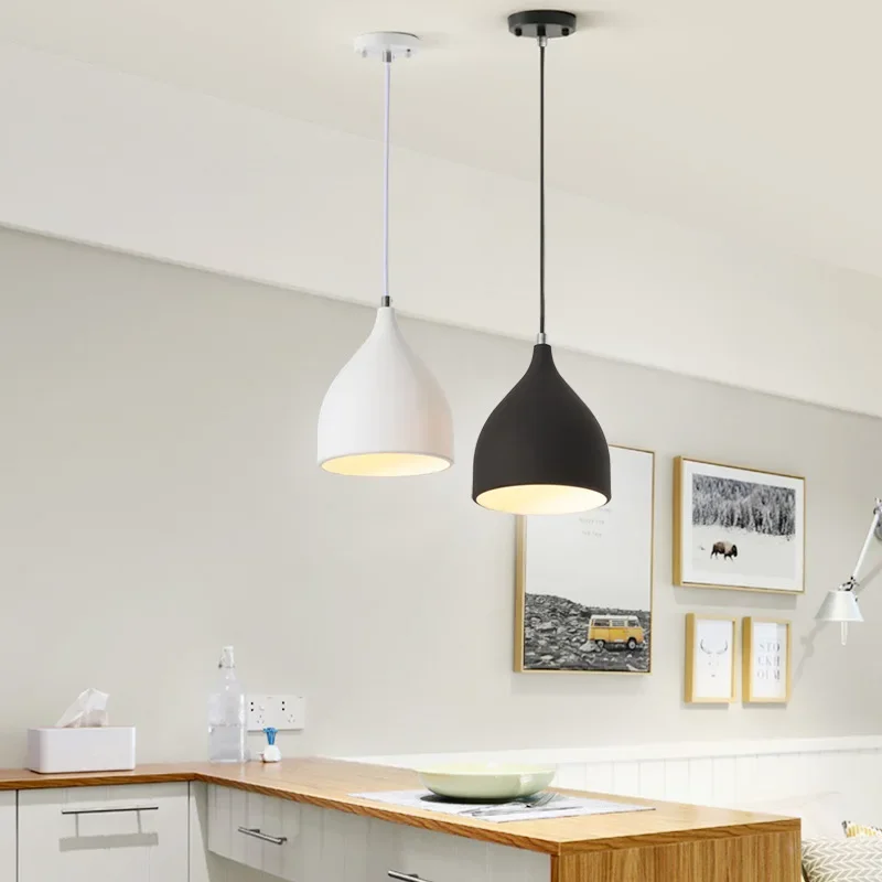 

Modern Restaurant Pendant Light Led Living Bedroom Bedside Bar Black and White Small Kitchen Study Hanging Suspension Decor Lamp