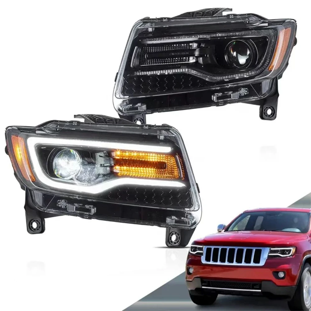 1 Set LED Headlights for Jeep Grand Cherokee WK2 2011-2013 Front DRL Turn Signal Light Start Blue Animation Plug And Play