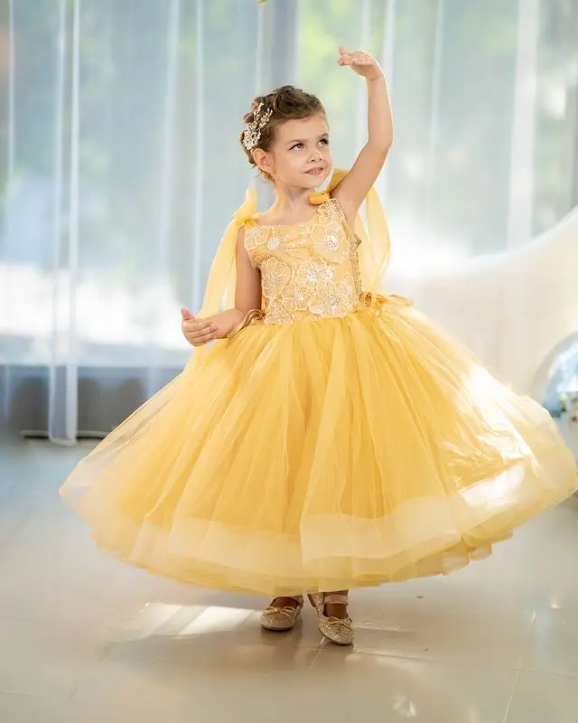 SoDigne A-line Tulle Sequined Flower Girl Dress Sleeveless Strapless Flowers Skirt Girls Party Dresses 2025 Kid Gown Customized