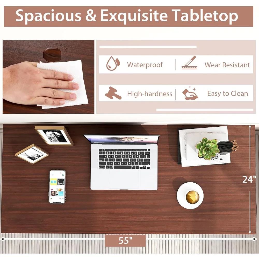 Grande mesa de conferência, Estrutura de aço resistente, Mesa de computador moderna para escritório, fácil montagem, conjunto de 2